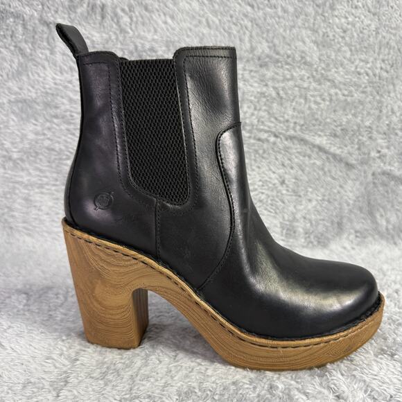 Børn Shoes - Born Channing Platform Chelsea Boots Women's 9 Black Leather Heeled Booties